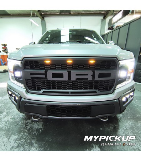 MÁSCARA RAPTOR STYLE GRIS FORD F150 2018-2021 C/FOCOS MP