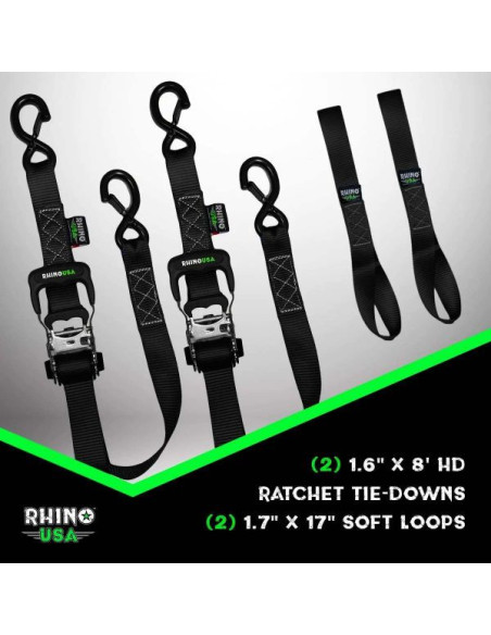 Pack x 2 Correas de Amarre Heavy Duty 4 cm x 244 cm con Ratchet RHINOUSA